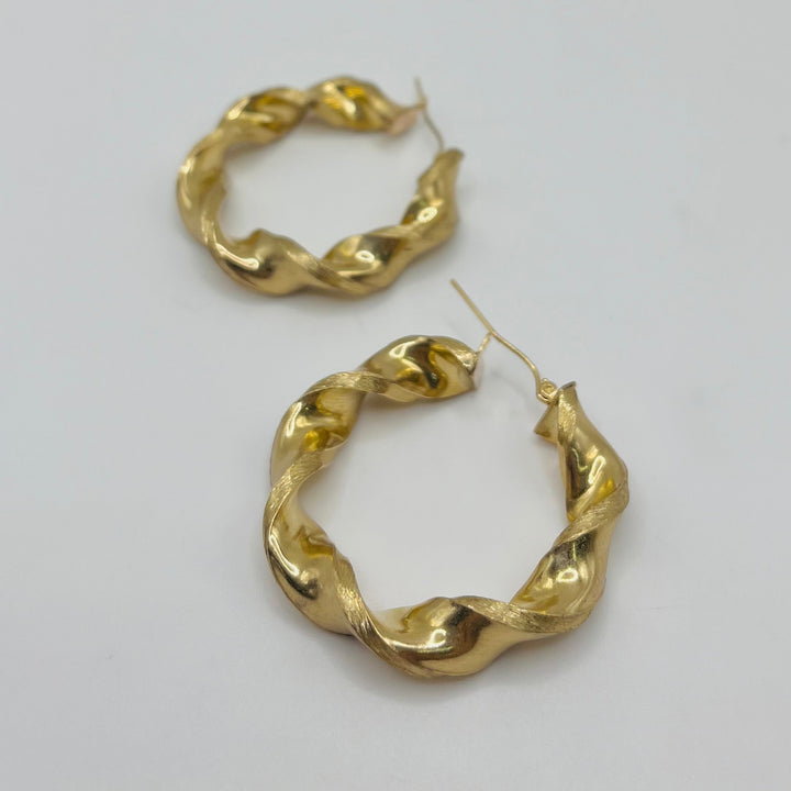 10K Solid Yellow Gold Chunky Twist Hoops 1.6in