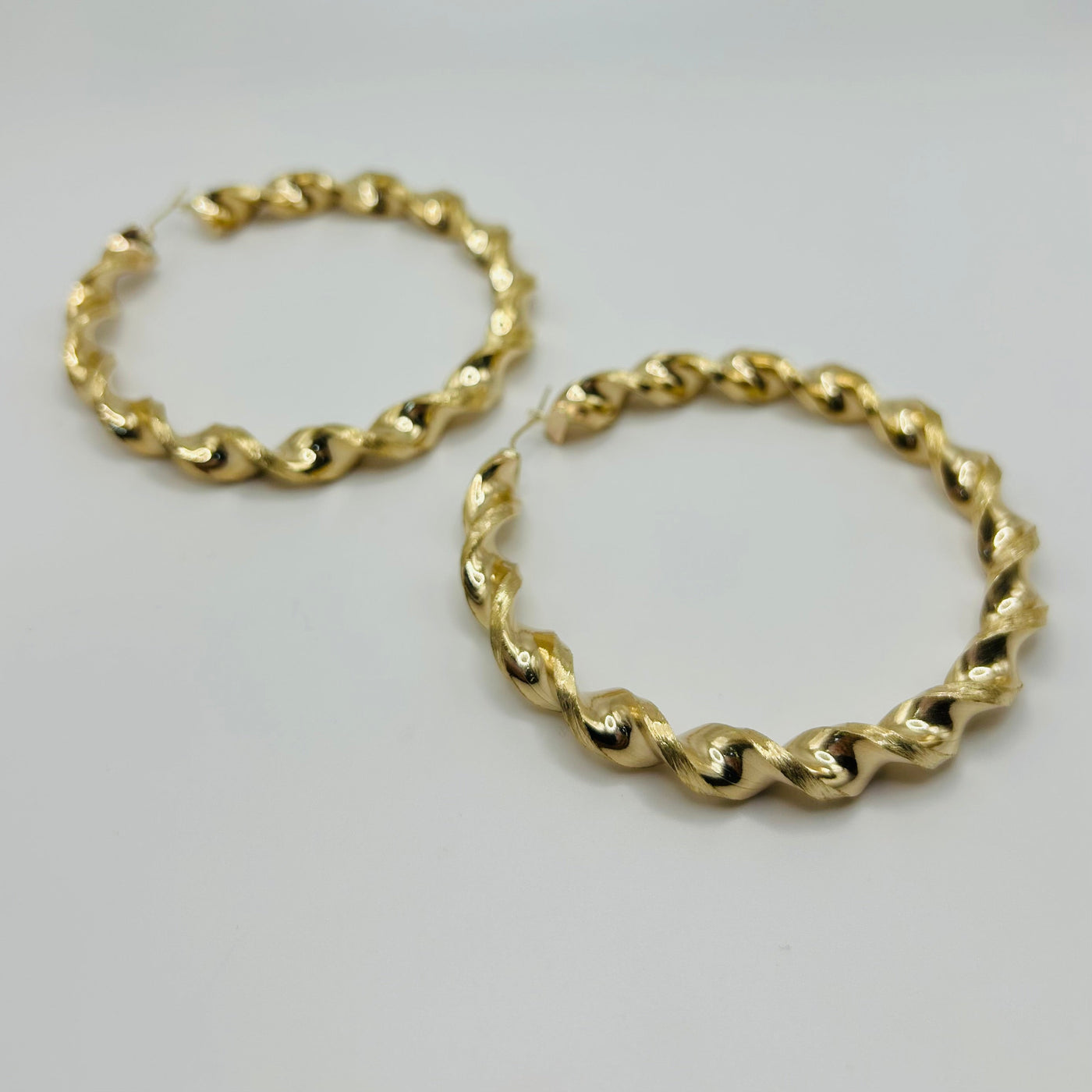 10K Yellow Gold 8mm 3.5 inches Chunky Twist Hoops
