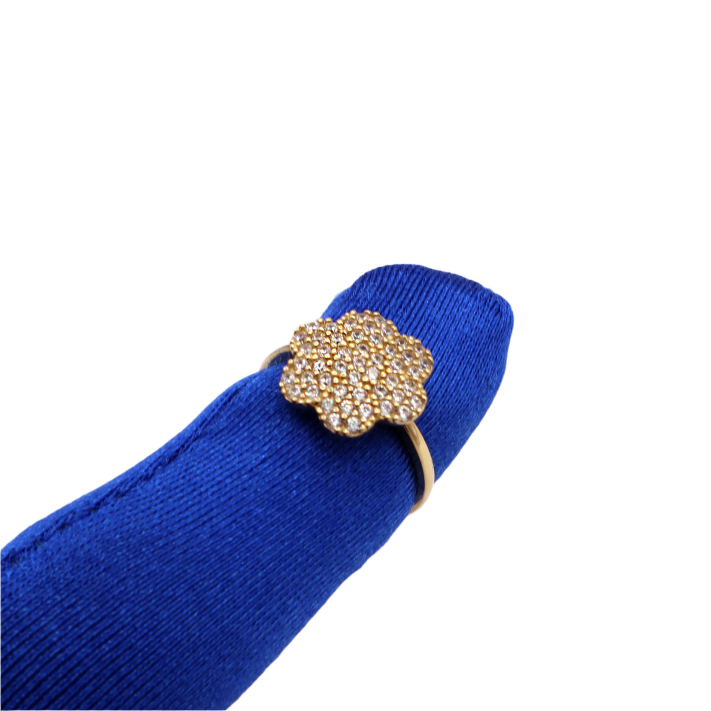 10K Solid Yellow Gold Six-Leaf Three-Layer Flower CZ Ring