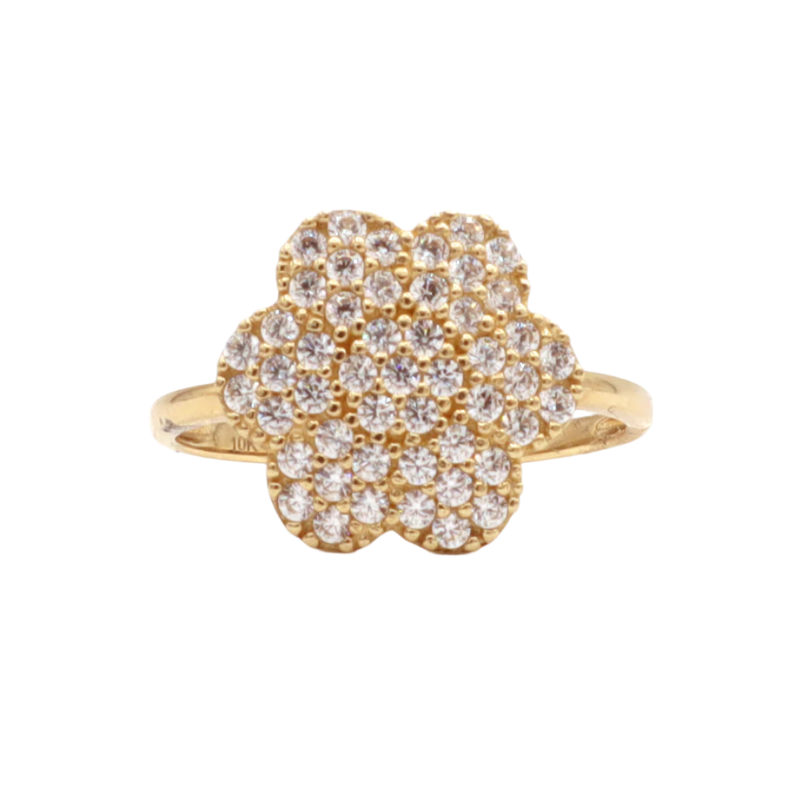 10K Solid Yellow Gold Six-Leaf Three-Layer Flower CZ Ring