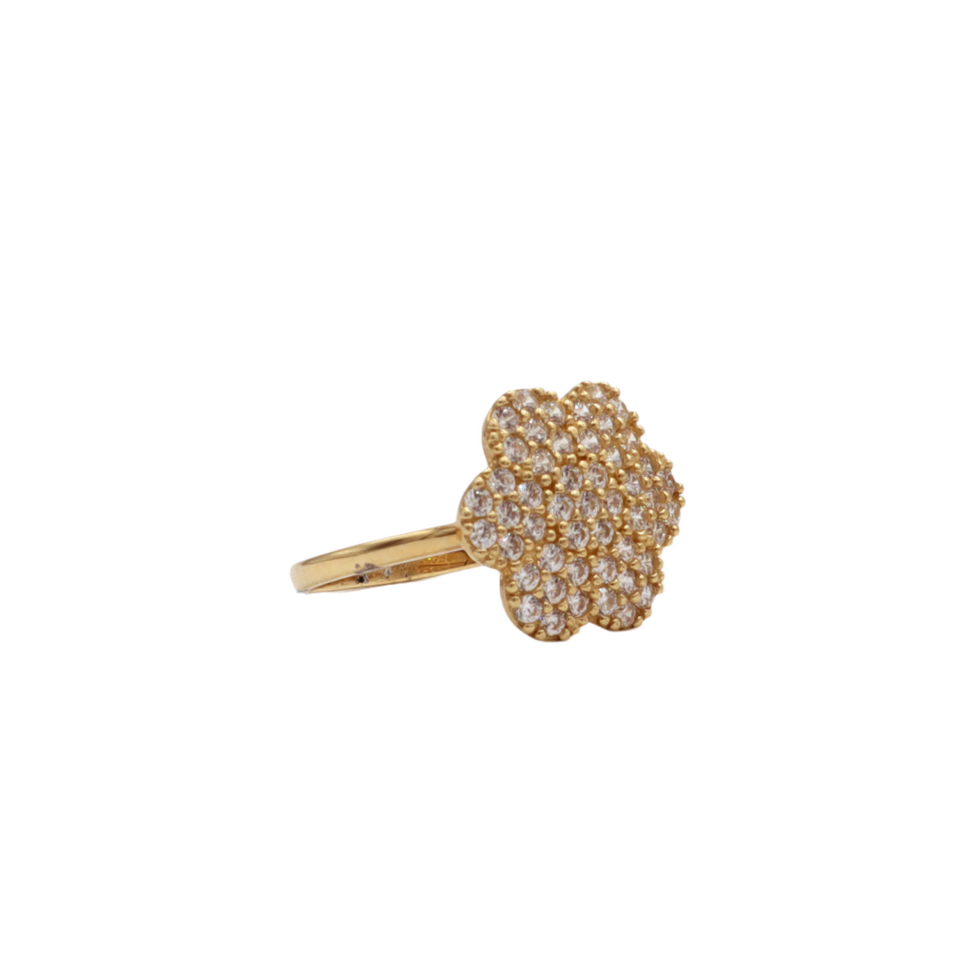 10K Solid Yellow Gold Six-Leaf Three-Layer Flower CZ Ring