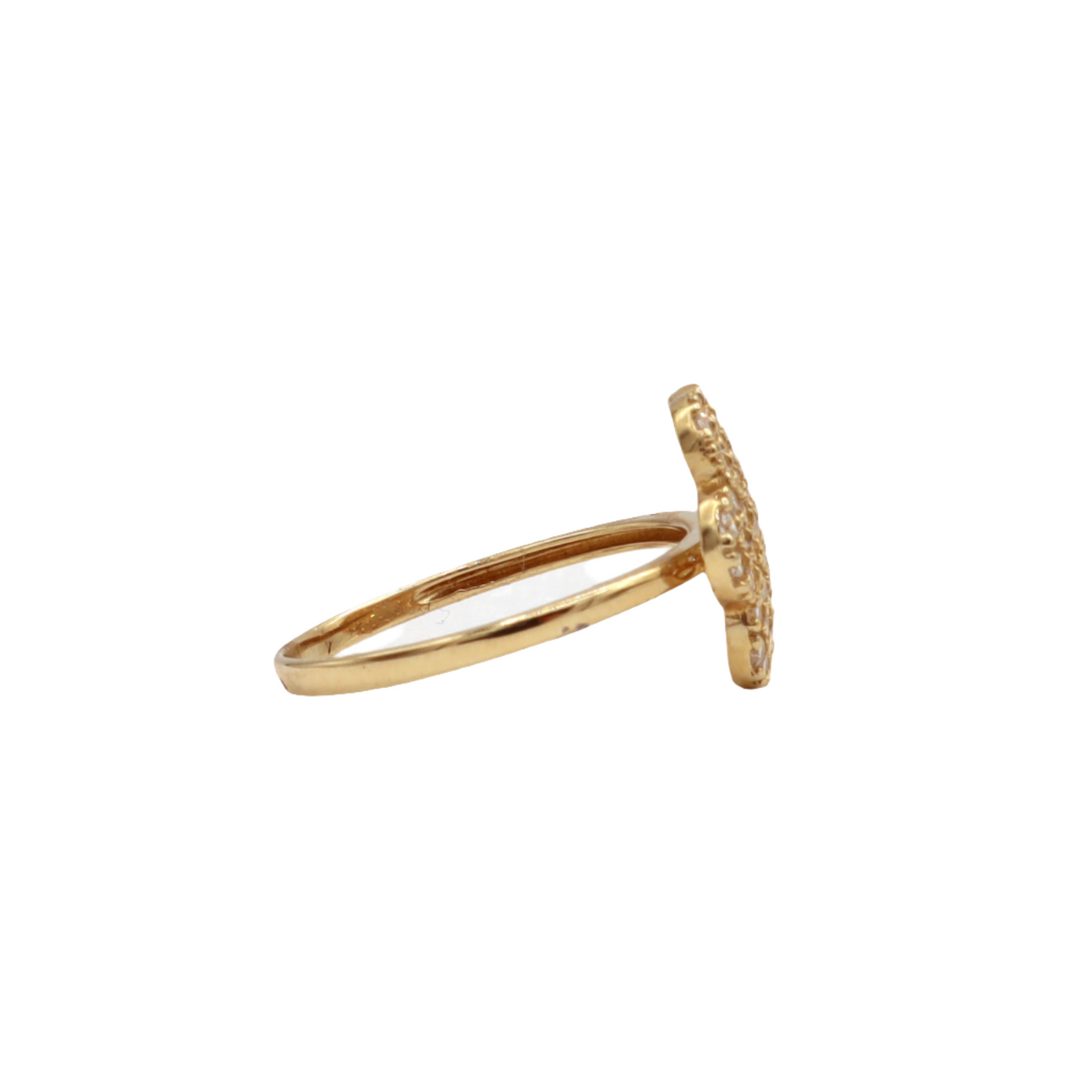 10K Solid Yellow Gold Six-Leaf Three-Layer Flower CZ Ring