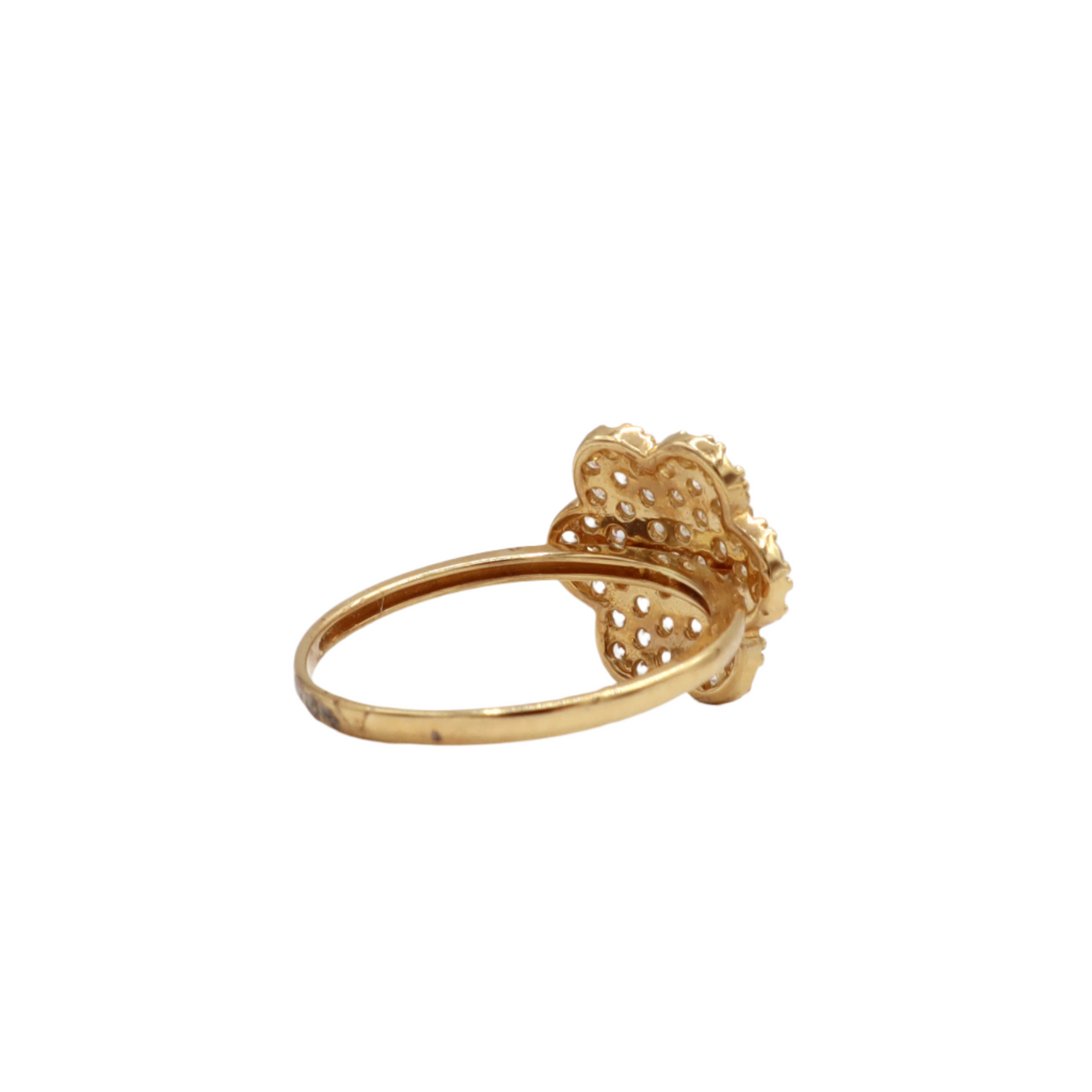 10K Solid Yellow Gold Six-Leaf Three-Layer Flower CZ Ring