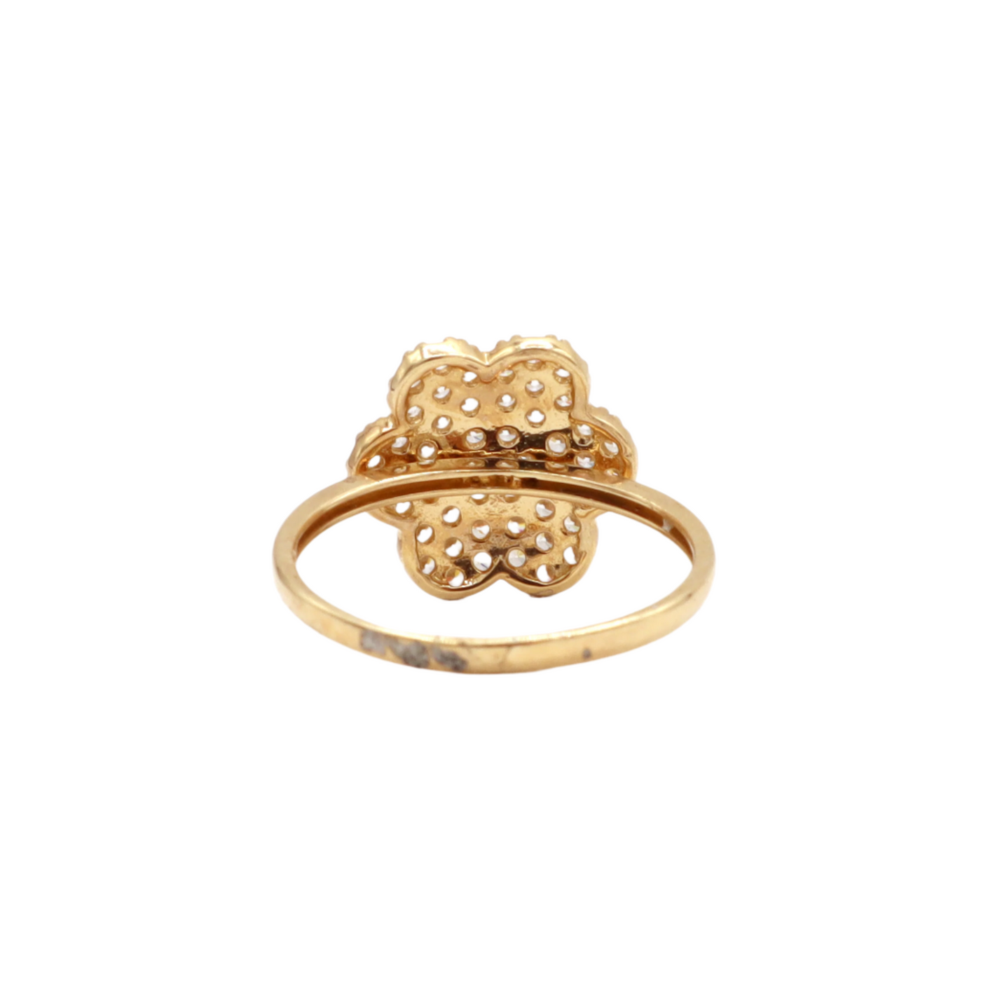 10K Solid Yellow Gold Six-Leaf Three-Layer Flower CZ Ring