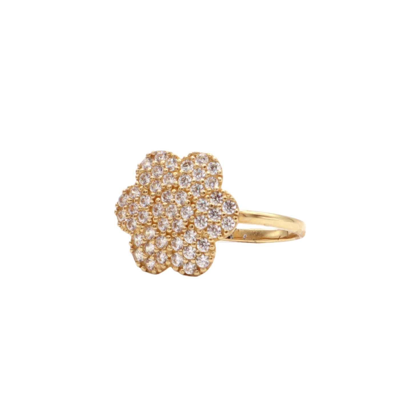 10K Solid Yellow Gold Six-Leaf Three-Layer Flower CZ Ring