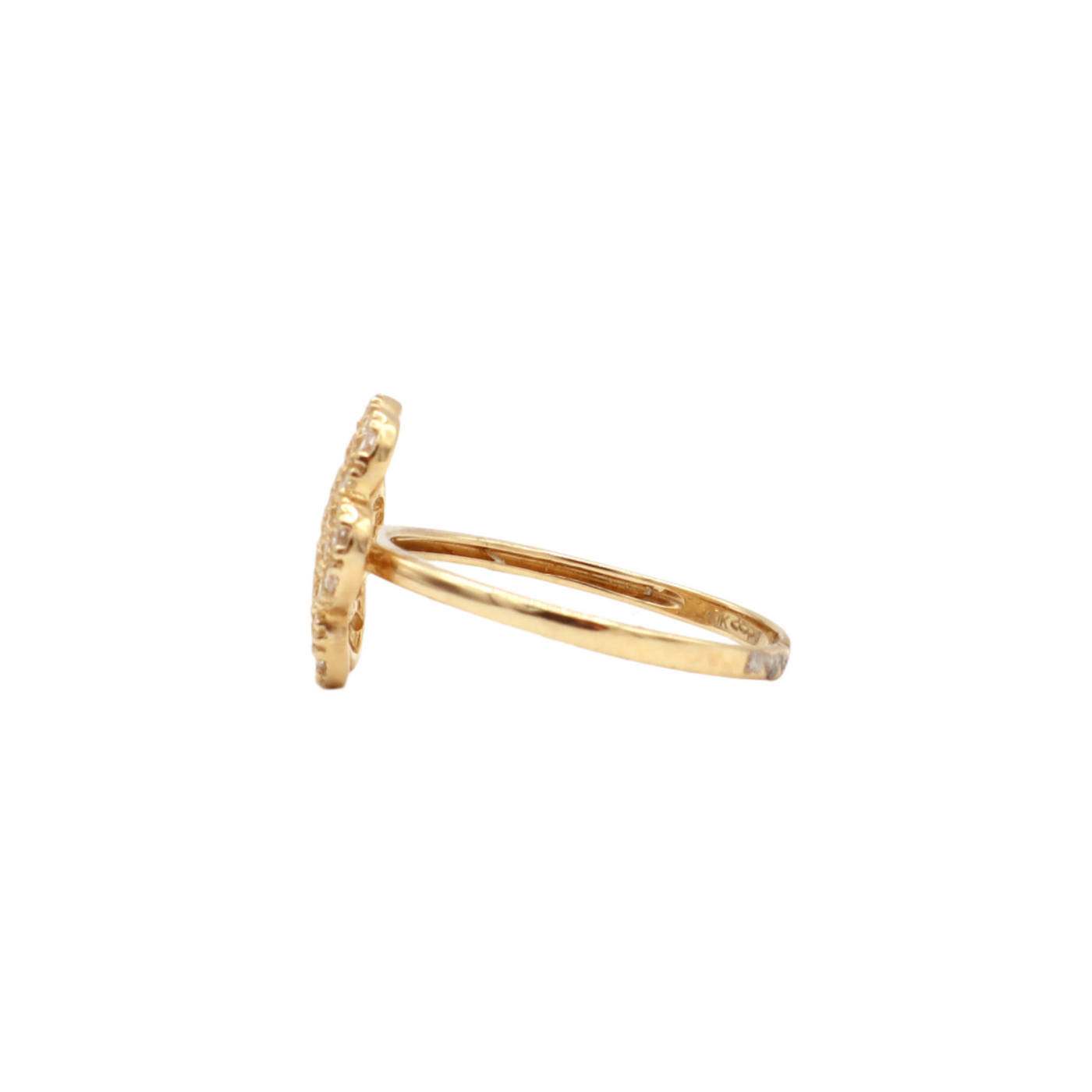 10K Solid Yellow Gold Six-Leaf Three-Layer Flower CZ Ring