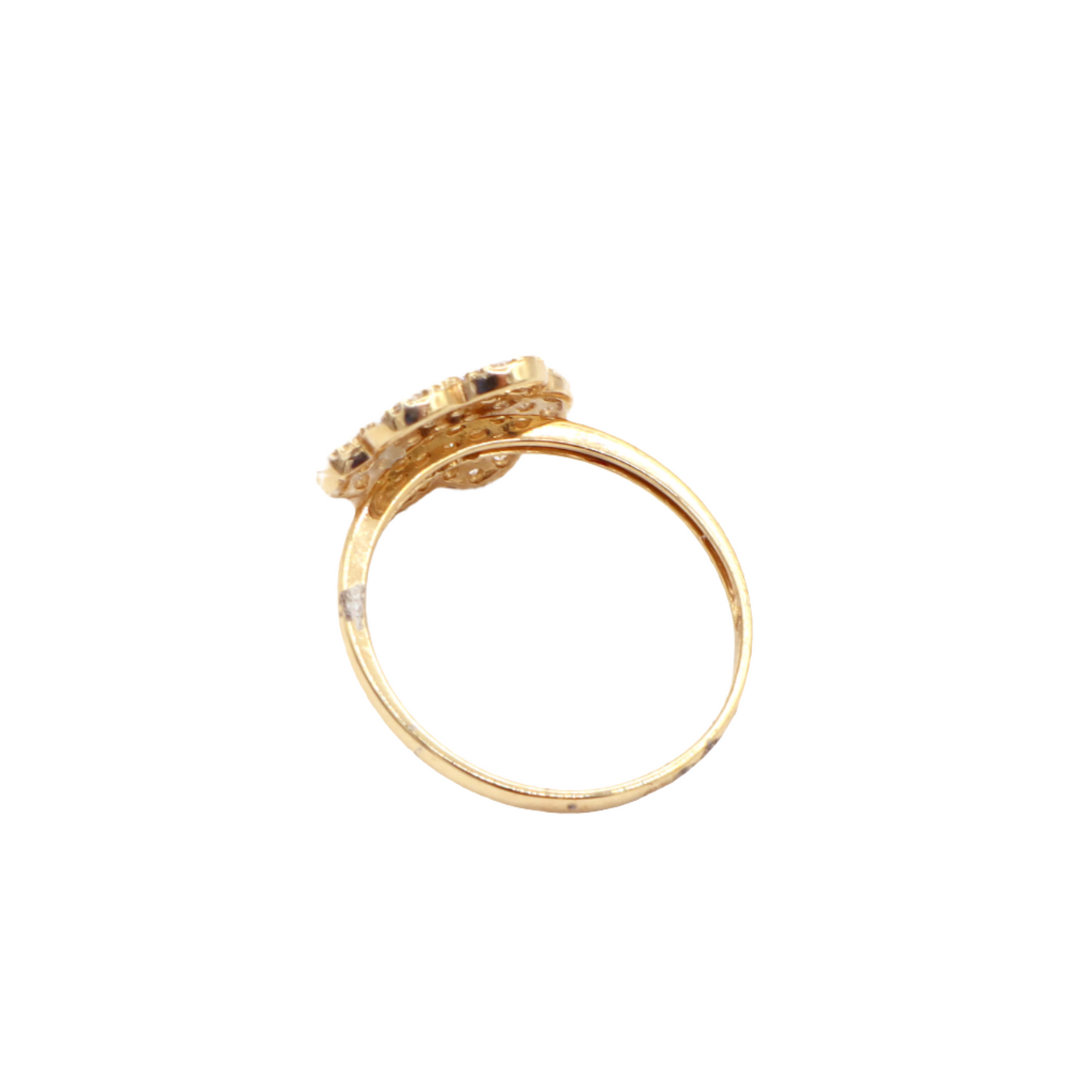 10K Solid Yellow Gold Six-Leaf Three-Layer Flower CZ Ring