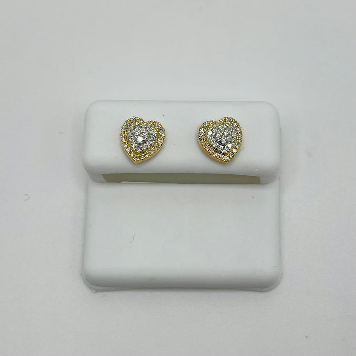14K Yellow Gold Cluster Heart Earrings (Screwback) 9mm
