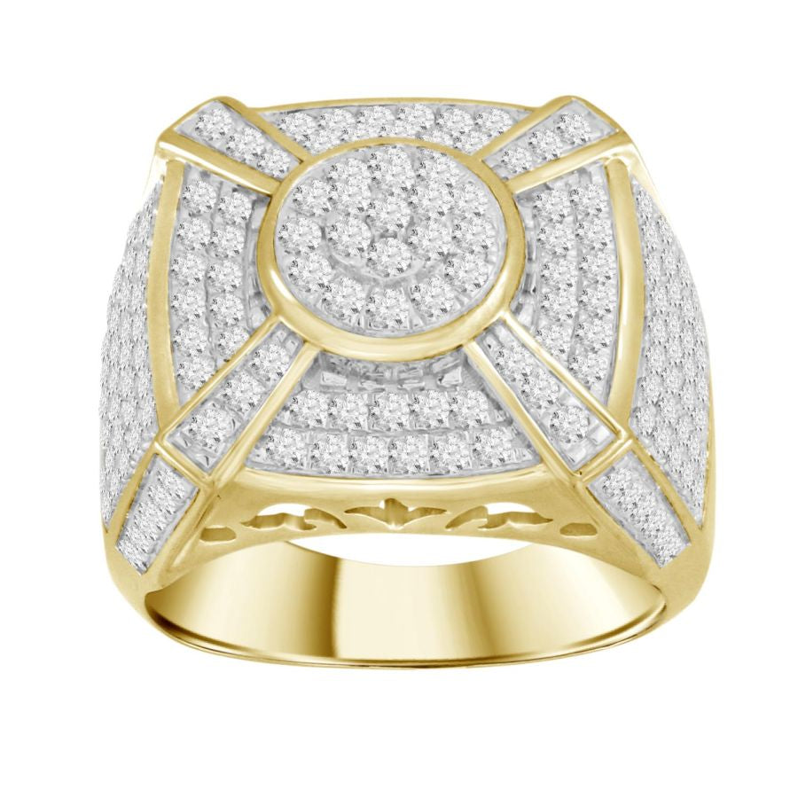 MEN'S RING 2.00CT ROUND DIAMOND 10K YELLOW GOLD