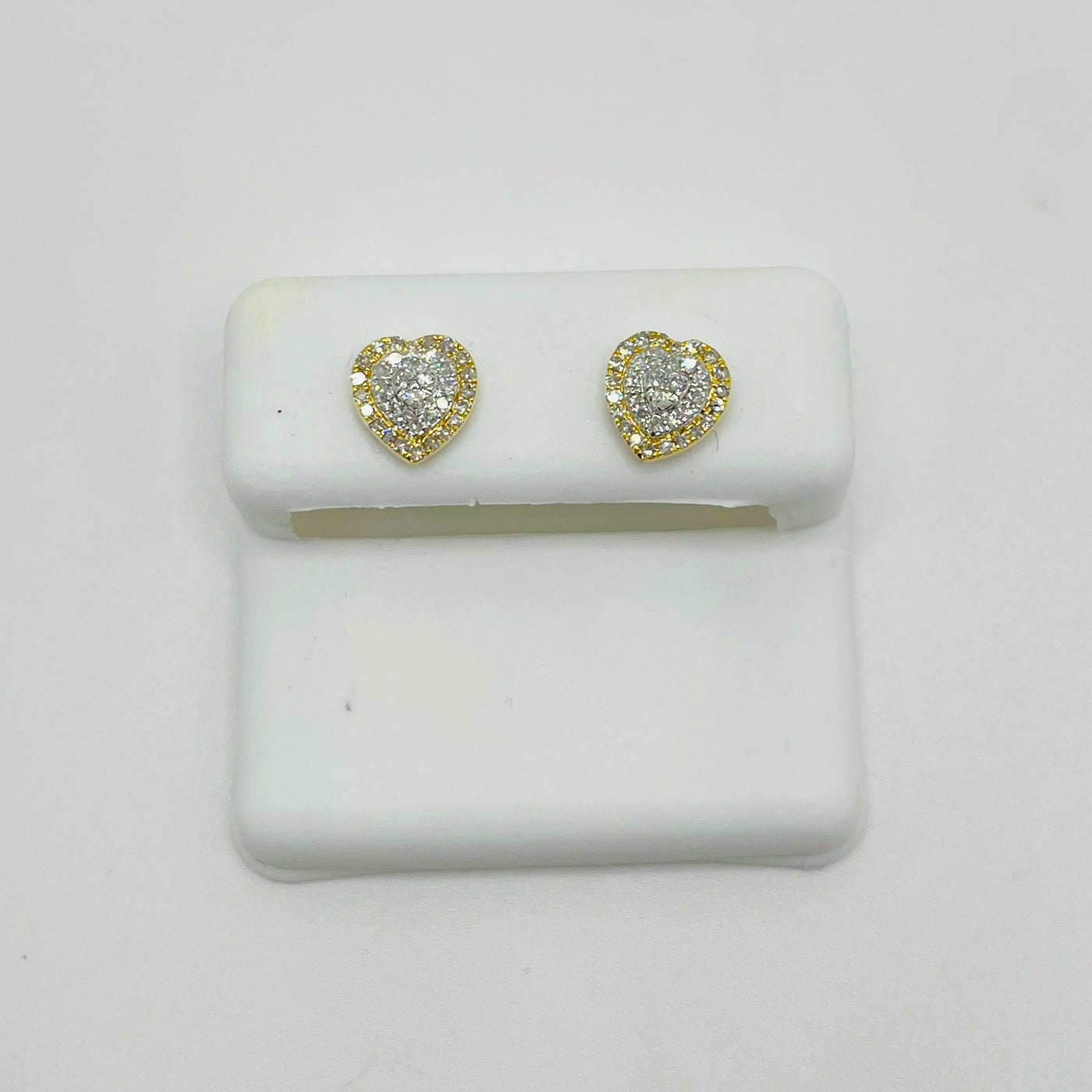 10K Gold Baguette Diamond Heart Earrings (Screwback)