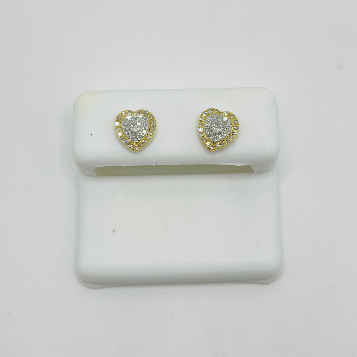 10K Gold Baguette Diamond Heart Earrings (Screwback)