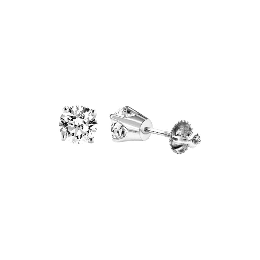 LADIES SOLITAIRE EARRINGS 0.25CT ROUND DIAMOND 14K WHITE GOLD