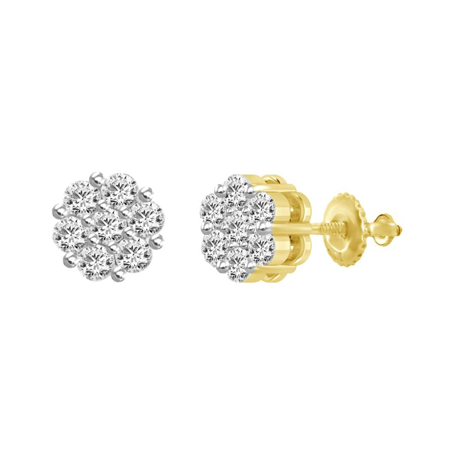 LADIES  FLOWER EARRINGS 0.50CT ROUND DIAMOND 14K YELLOW GOLD