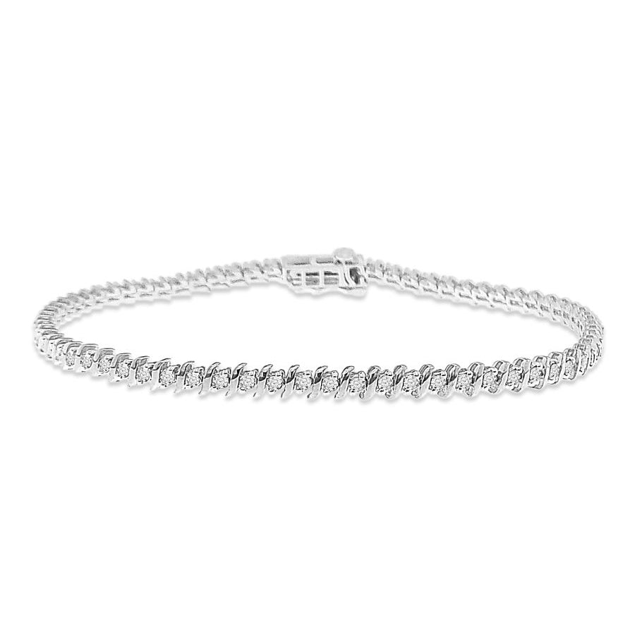 LADIES BRACELET 1.00CT ROUND DIAMOND 14K WHITE GOLD