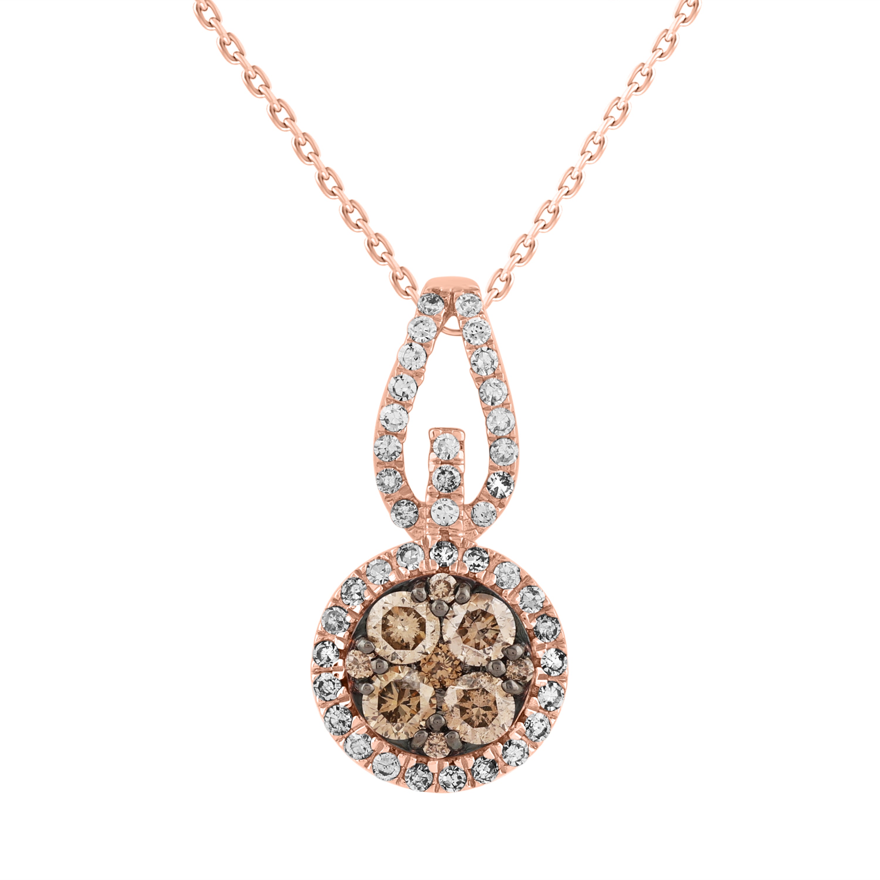 LADIES  PENDANT WITH CHAIN 0.50CT ROUND/DARK BROWN DIAMOND 14K ROSE GOLD