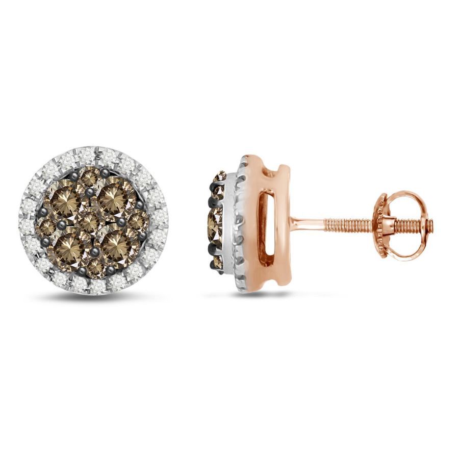 LADIES EARRING 0.50CT DARK BROWN/ROUND DIAMOND 14K ROSE GOLD