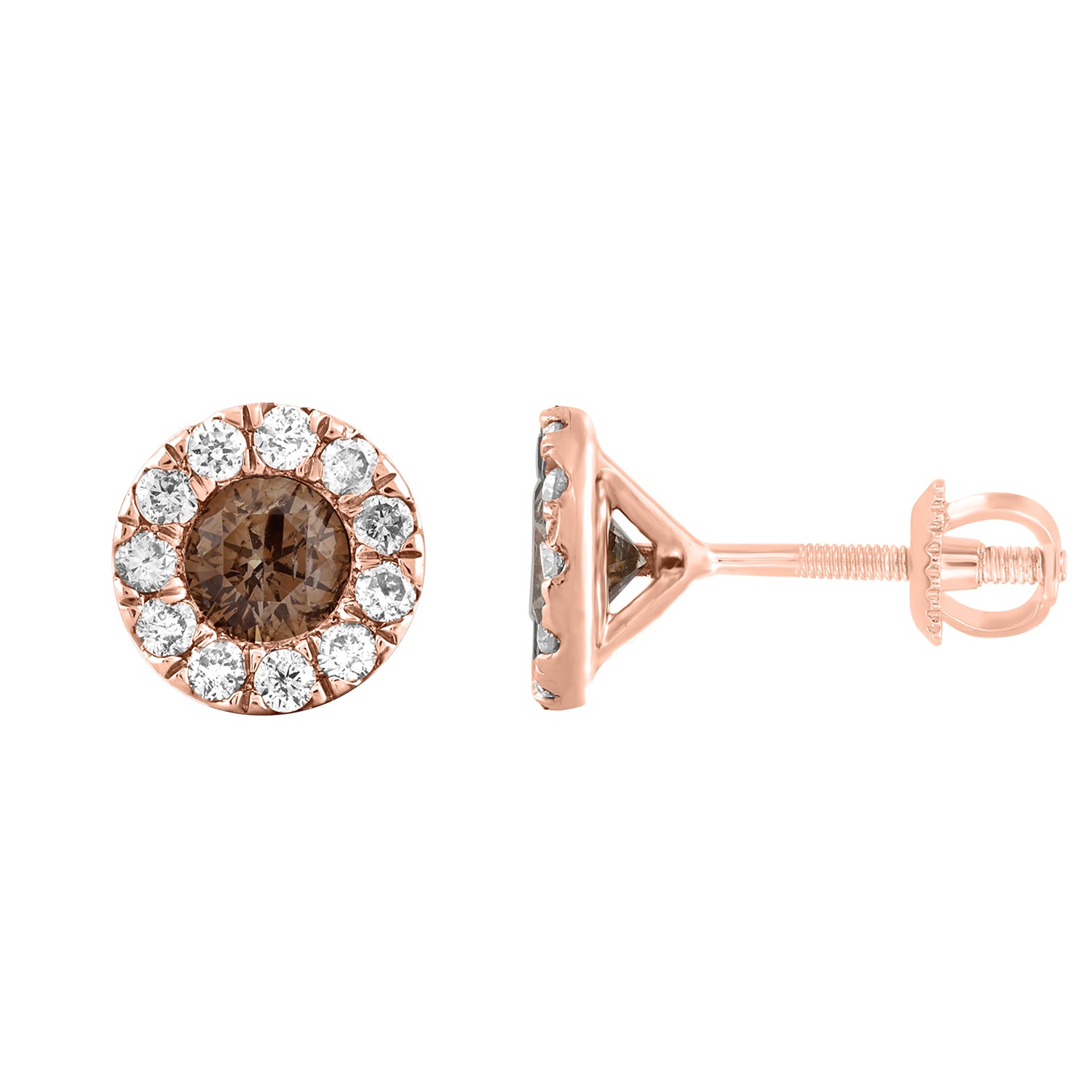 LADIES EARRING 0.50CT DARK BROWN/ROUND DIAMOND 14K ROSE GOLD