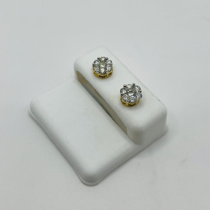 10K Gold Diamond 7 stone Flower Earrings 7mm