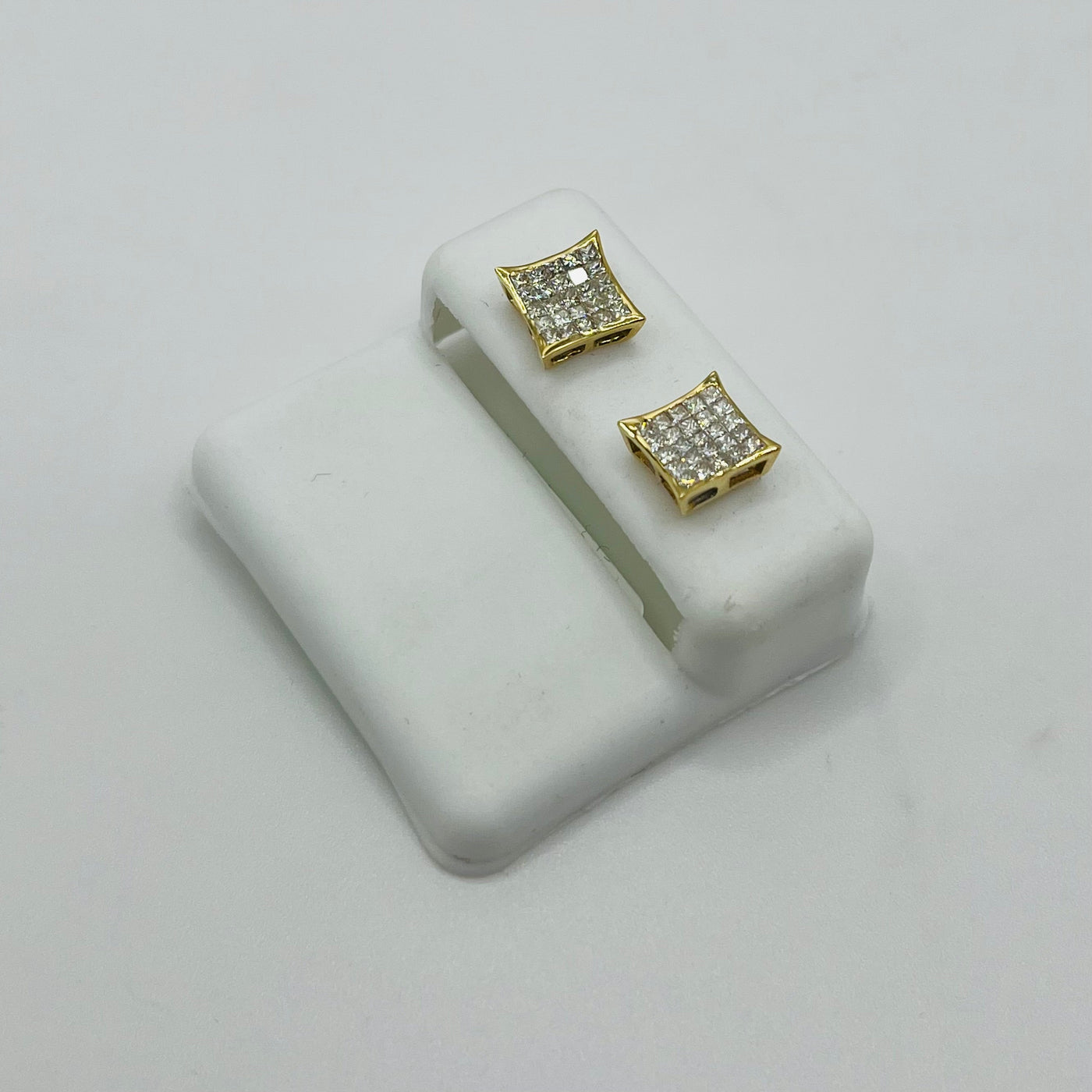 14K Yellow Gold Diamond Princess Cut Earrings 8mm
