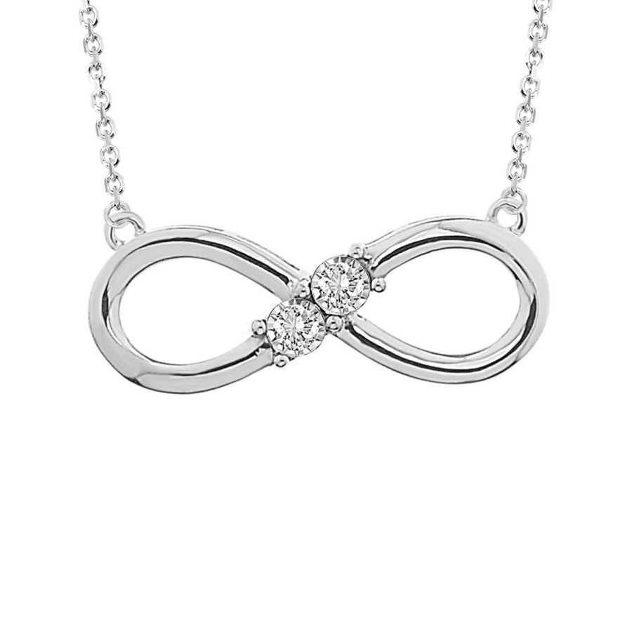 LADIES PENDANT WITH CHAIN 0.10CT ROUND DIAMOND 10K WHITE GOLD