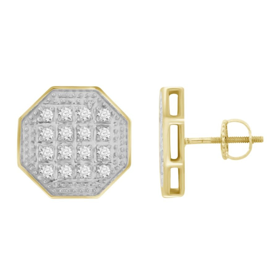 MEN'S EARRINGS 0.10CT ROUND DIAMOND 10K YELLOW GOLD