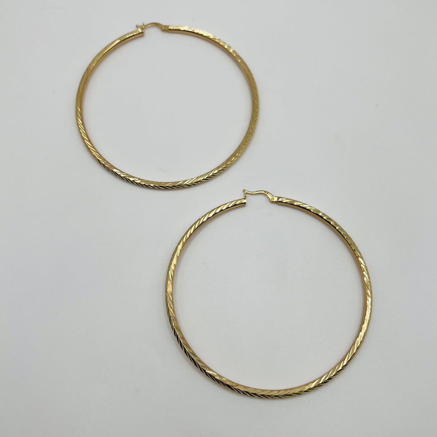 10K Yellow Gold Feather Hoops 3in