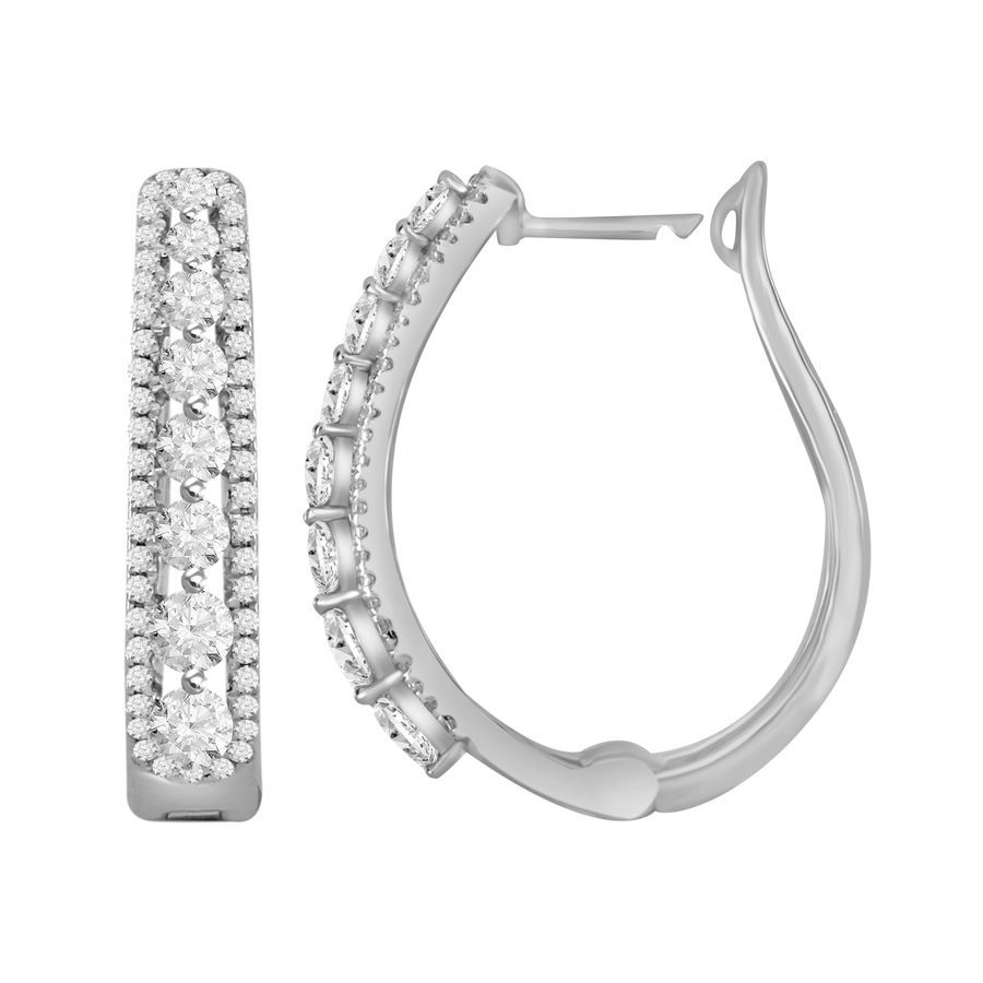 LADIES HOOP EARRINGS 1.00CT ROUND DIAMOND 14K YELLOW GOLD