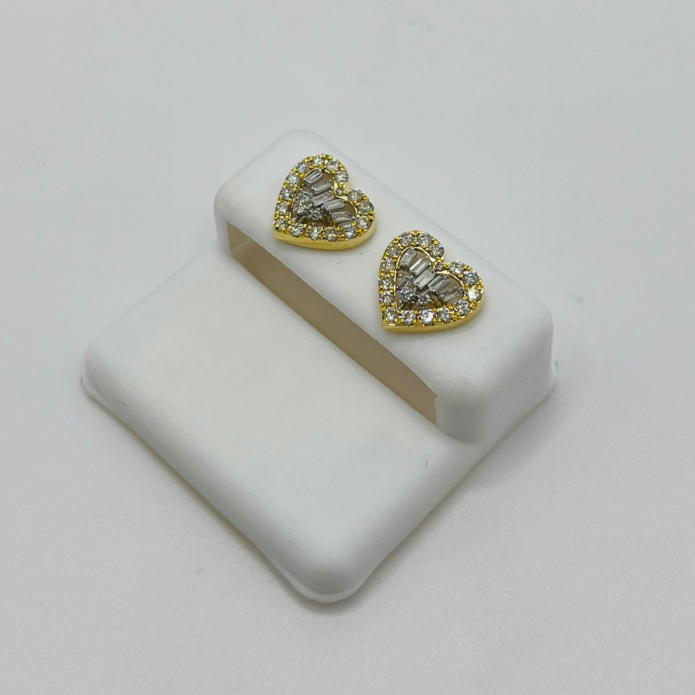 10K Gold Baguette Diamond Earrings ~ Single Row Border (Screwback)