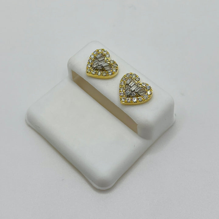 10K Gold Baguette Diamond Earrings ~ Single Row Border (Screwback)