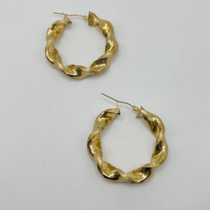 10K Solid Yellow Gold Chunky Twist Hoops 1.6in