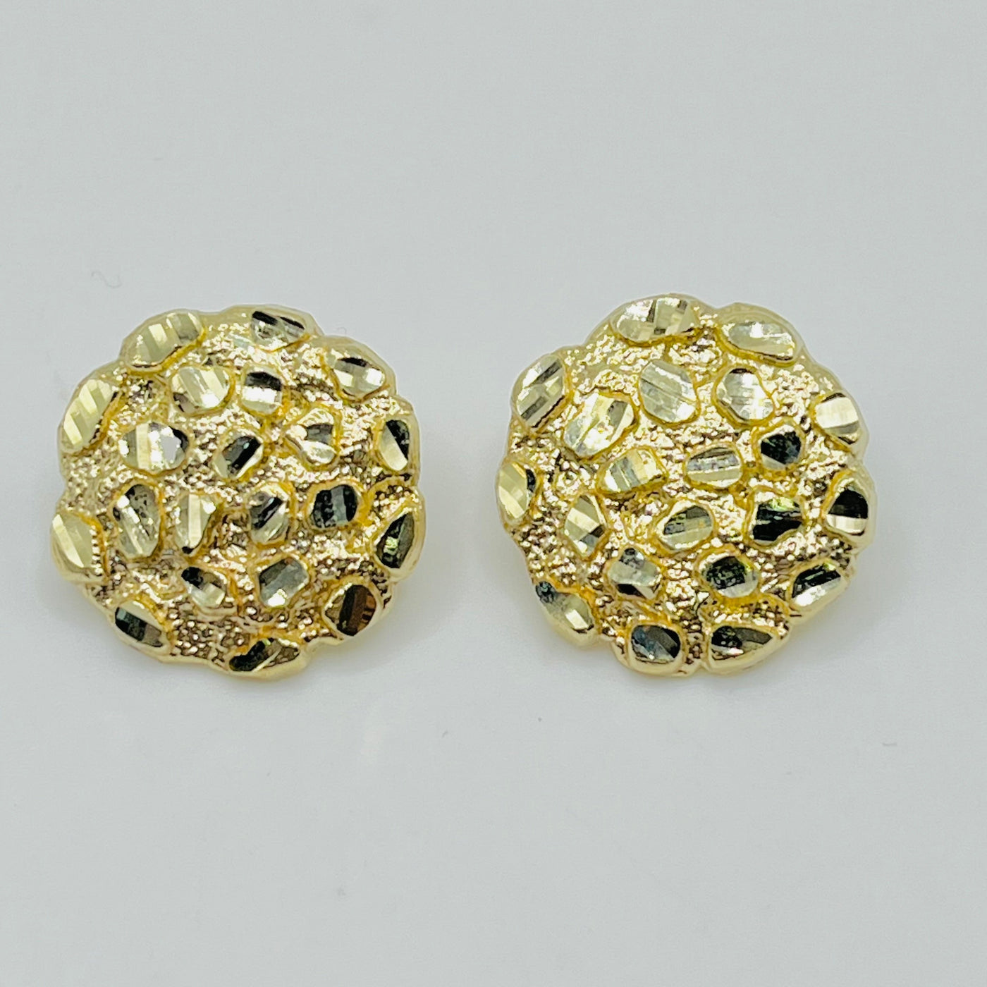 10K Yellow Gold Round Nugget Earrings XL (20mm)