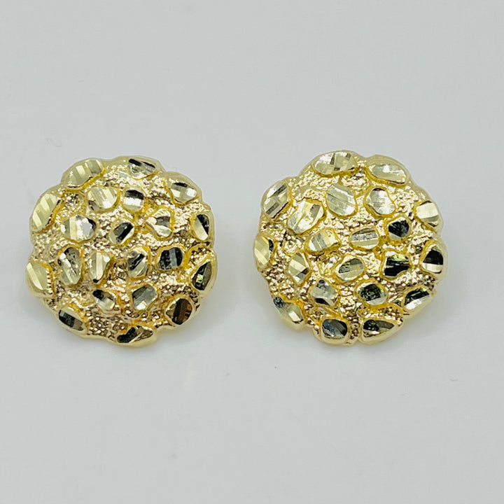 10K Yellow Gold Round Nugget Earrings XL (20mm)