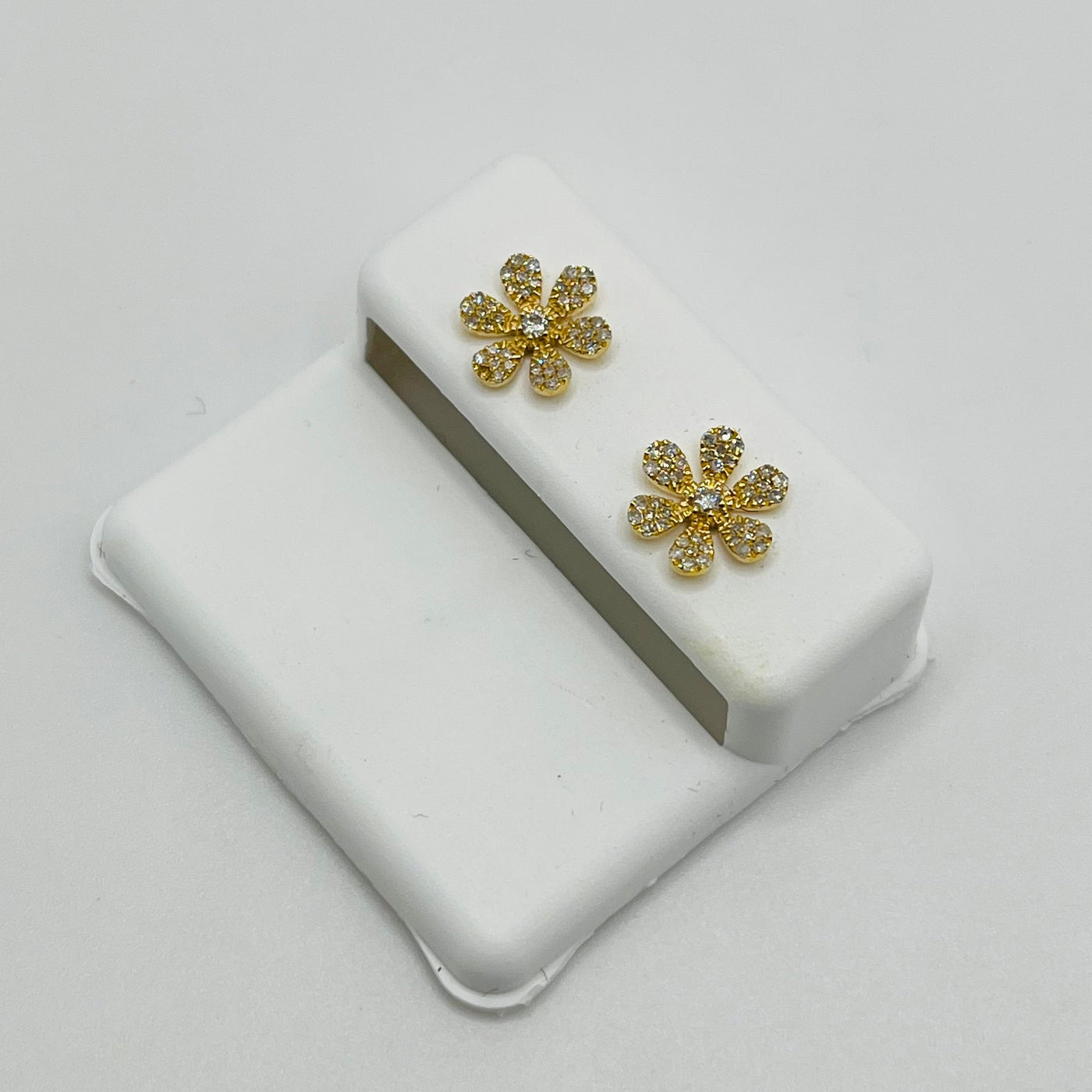 14K Diamond 6 Petal Flower Shape Earrings