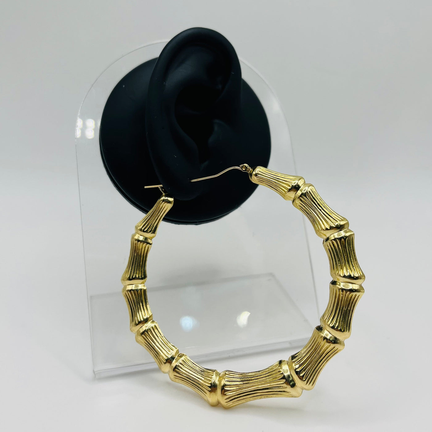 14K Yellow Gold 2.75" Bamboo Hoops 2.75in