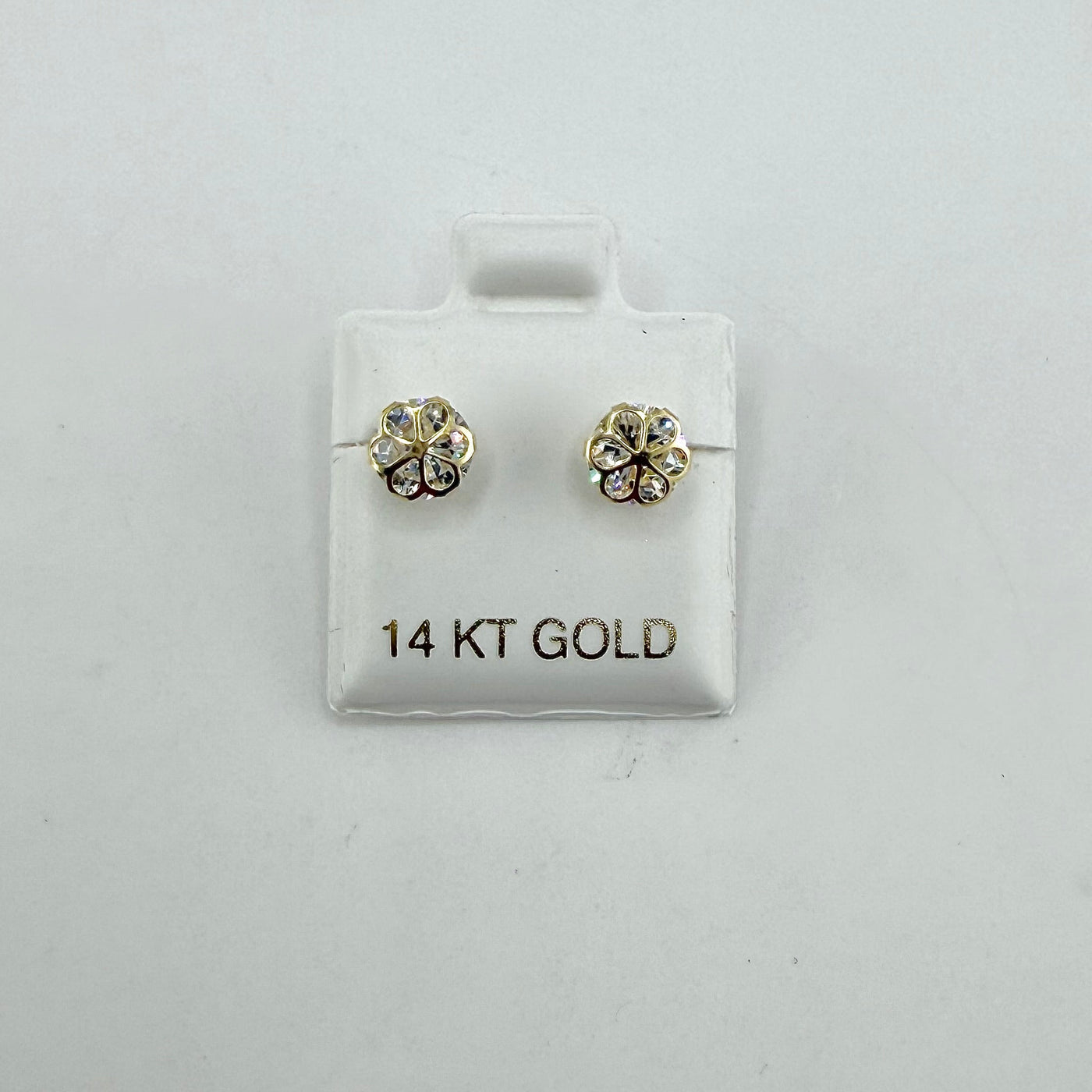 14K Gold CZ Flower Earrings (Screwback)