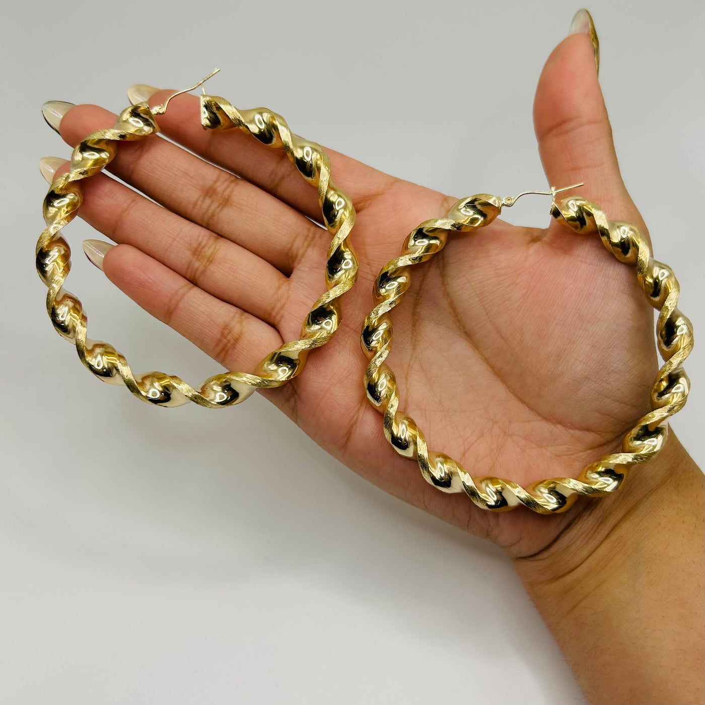 10K Yellow Gold Large Chunky Twist Hoops (3")