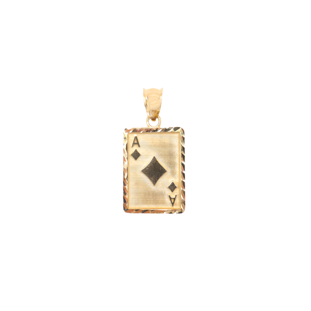 10K Solid Yellow Gold Diamond-Cut Ace of Diamonds Poker Card Charm