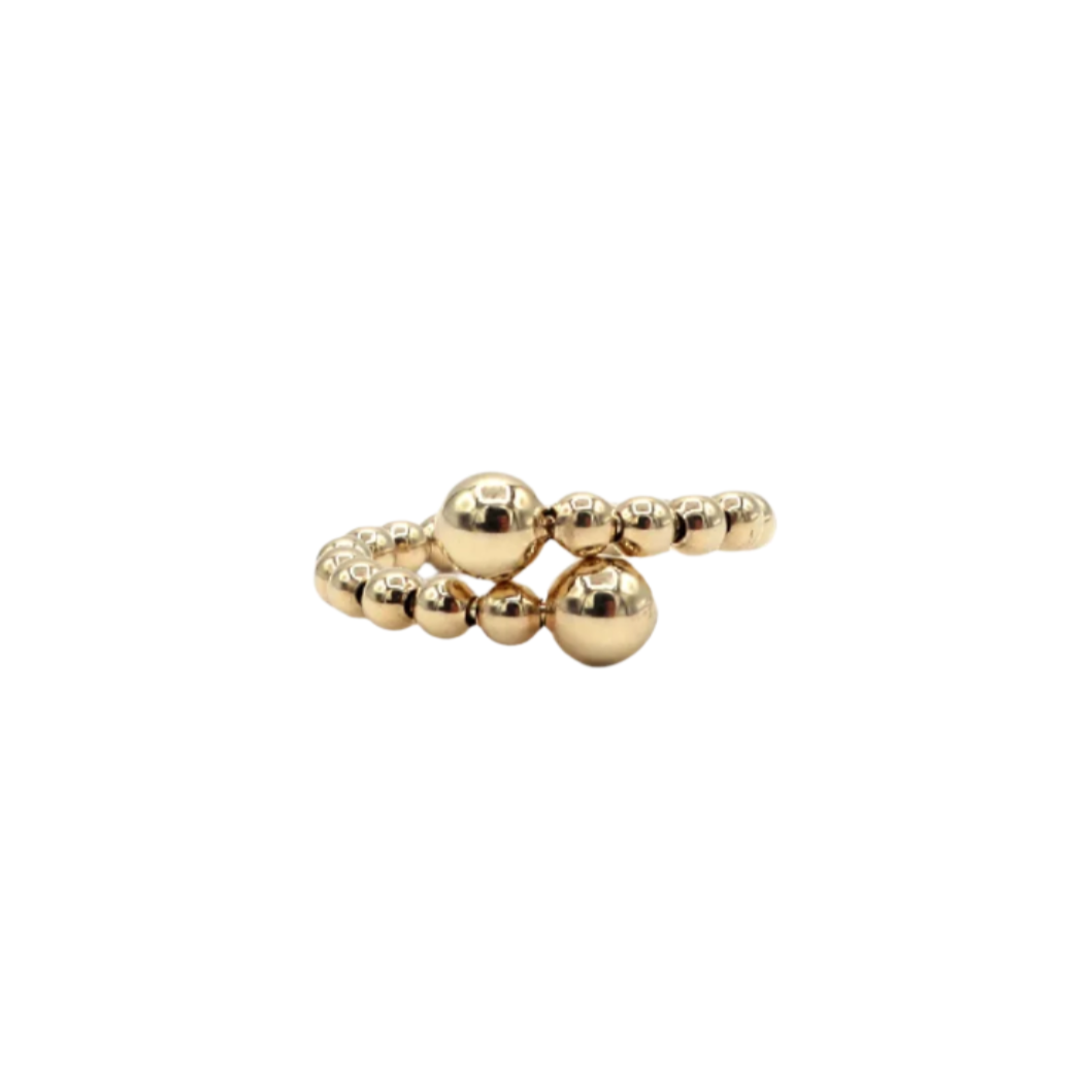 14K Solid Yellow Gold Adjustable Beaded Ring