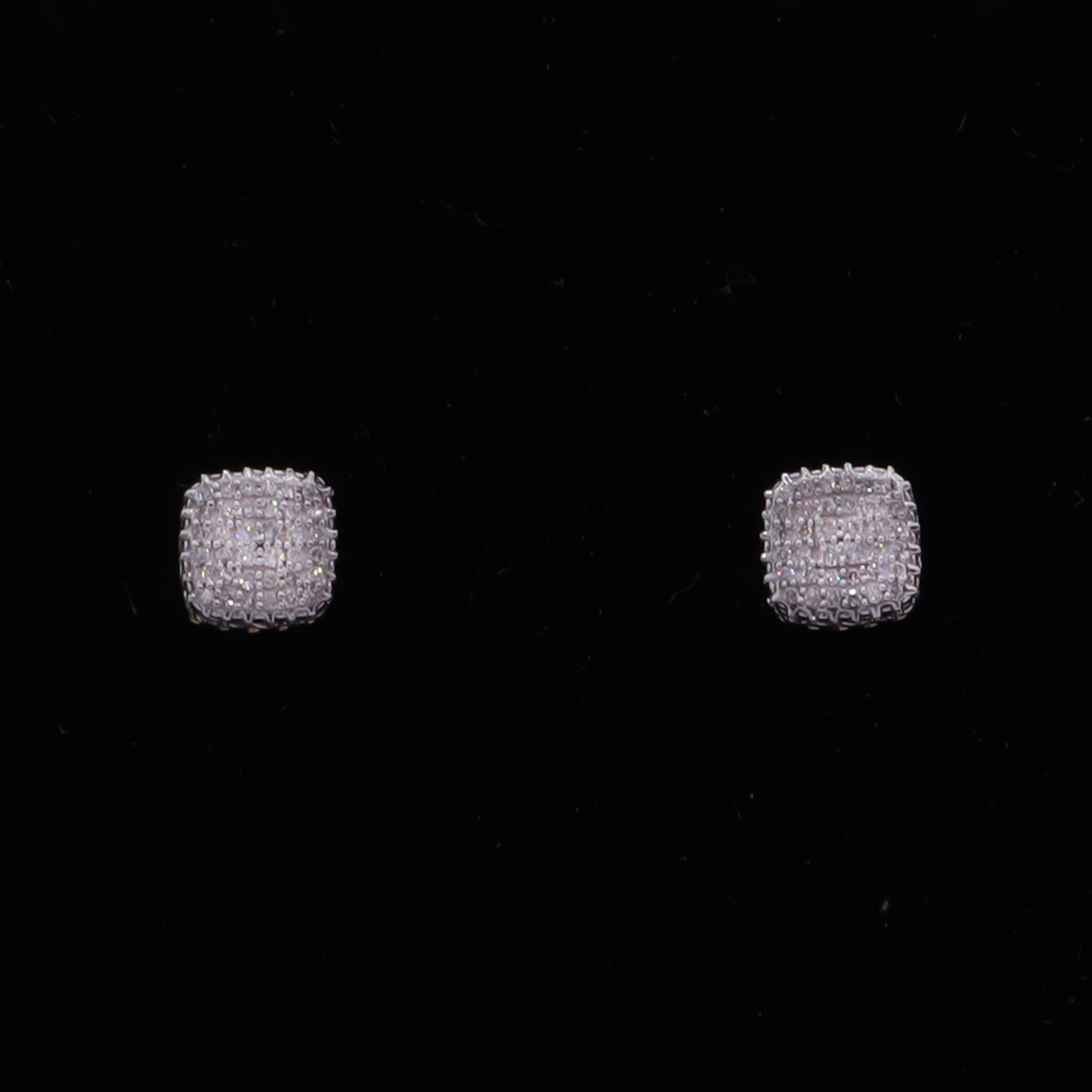 10K Solid Yellow Gold Iced-Out All-Pave Square Diamond Stud Earrings
