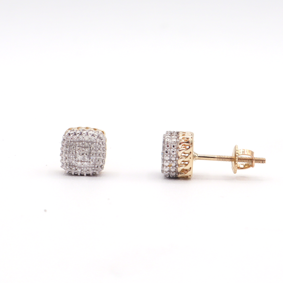 All Pavé square Diamond Stud Earrings 10K Yellow Gold - STF DIAMONDS