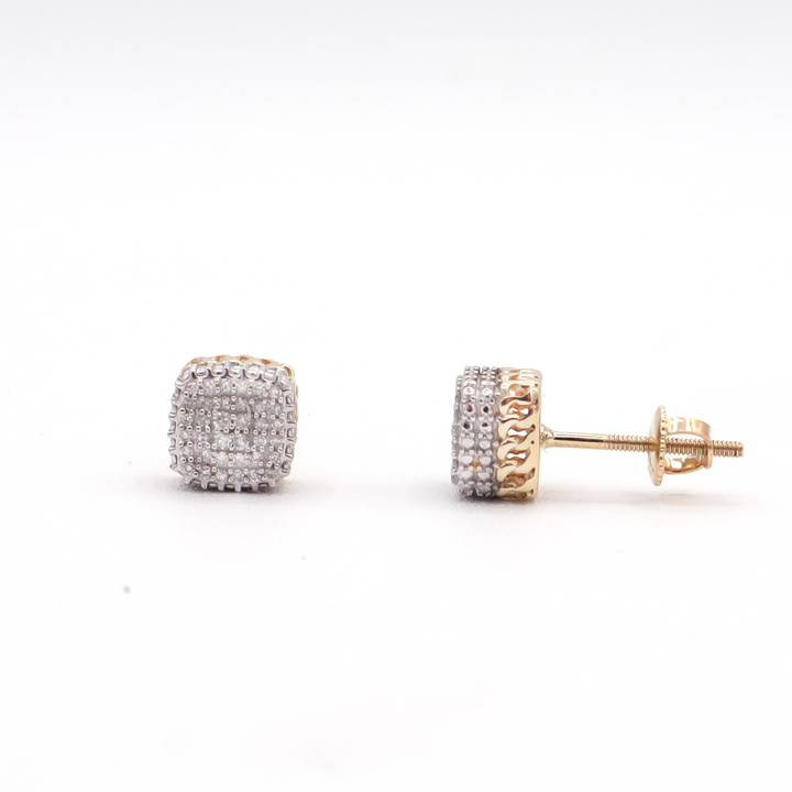 10K Solid Yellow Gold Iced-Out All-Pave Square Diamond Stud Earrings