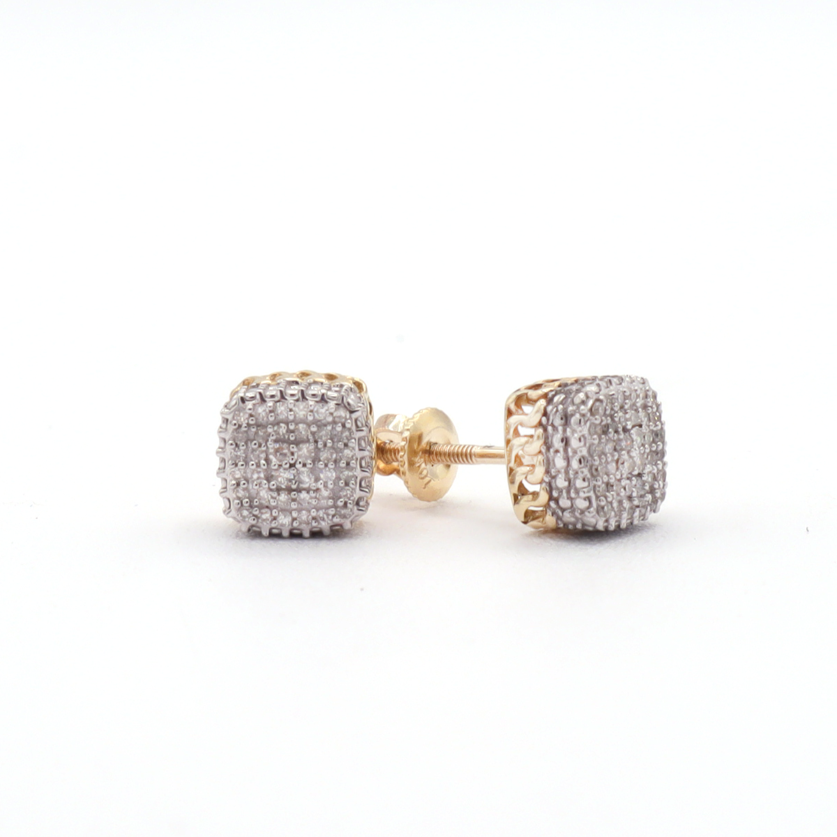 All Pavé square Diamond Stud Earrings 10K Yellow Gold - STF DIAMONDS