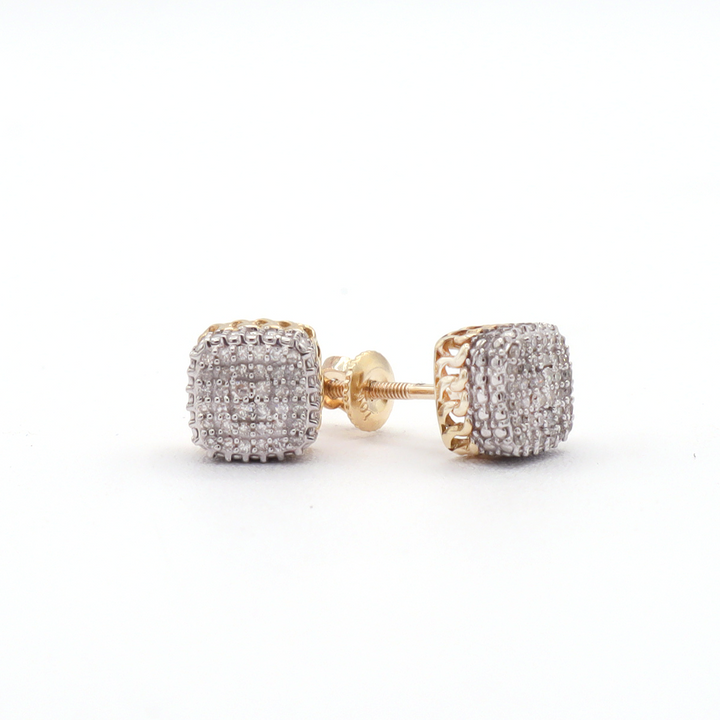 10K Solid Yellow Gold Iced-Out All-Pave Square Diamond Stud Earrings