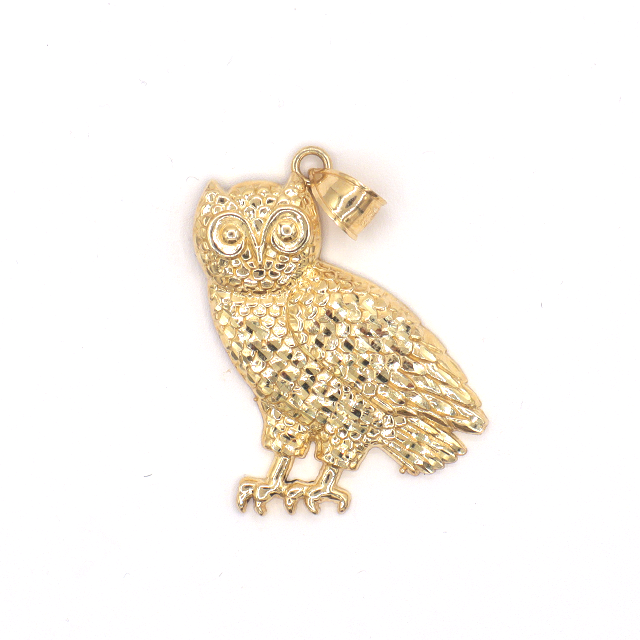 10K Solid Yellow Gold Diamond-Cut Owl Charm