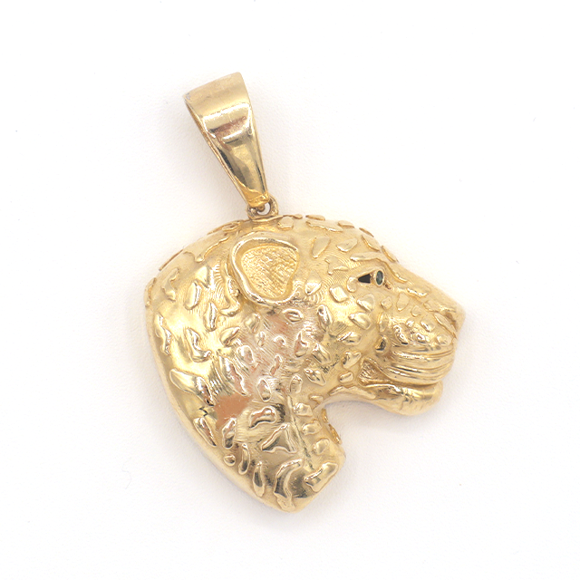 10K Solid Yellow Gold Diamond-Cut Panther Charm (Green Eye)