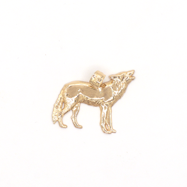 10K Solid Yellow Gold Diamond-Cut Wolf Charm