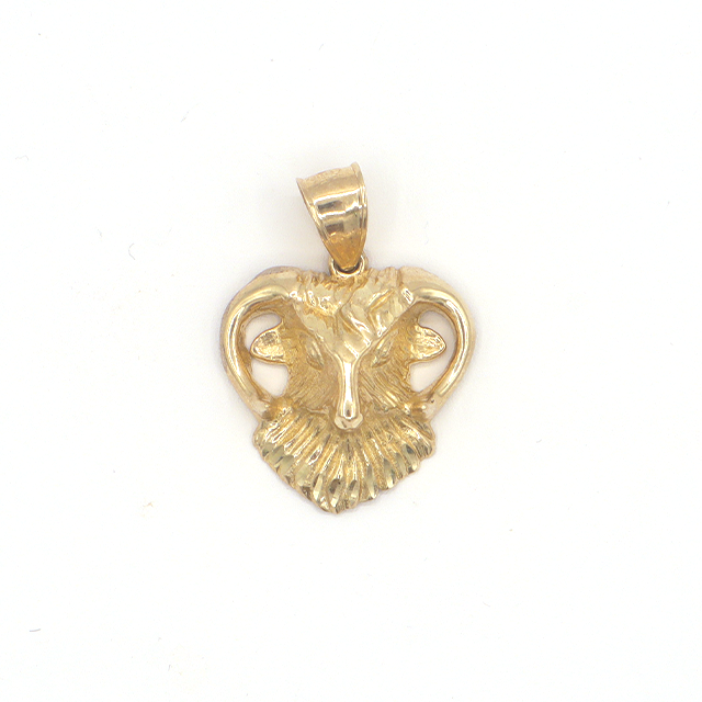 10K Solid Yellow Gold Diamond-Cut Ram Head Charm Pendant