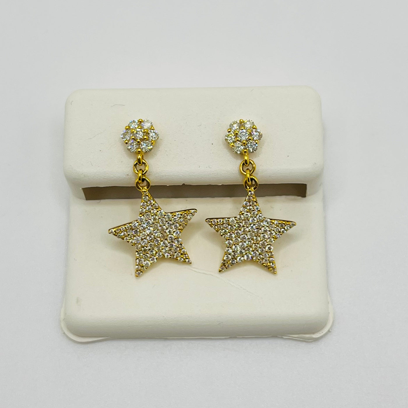 14K Yellow Gold Diamond Dangling Star Earrings (Screwback)