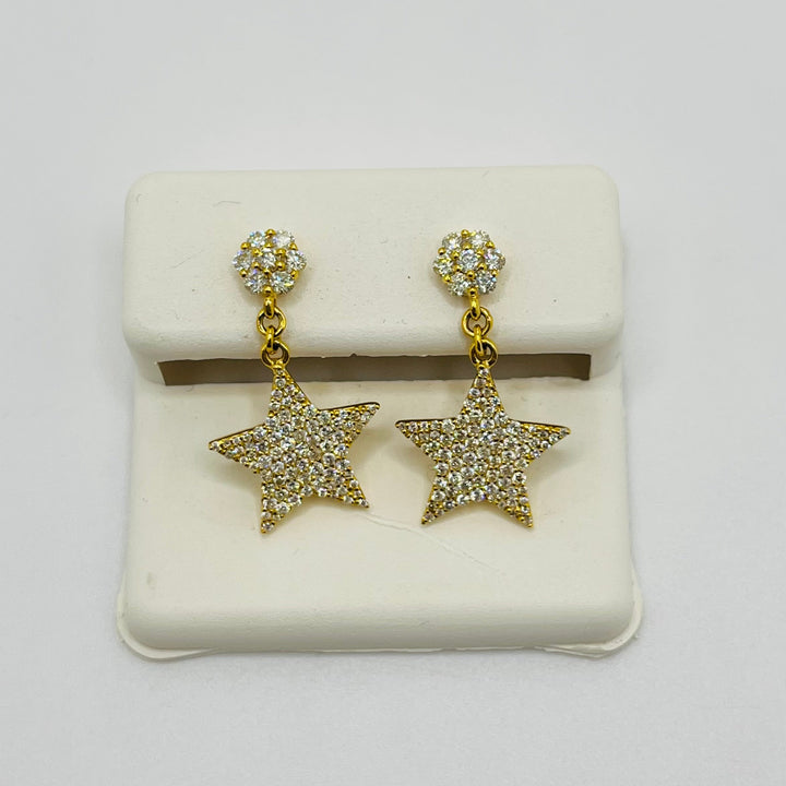 14K Yellow Gold Diamond Dangling Star Earrings (Screwback)