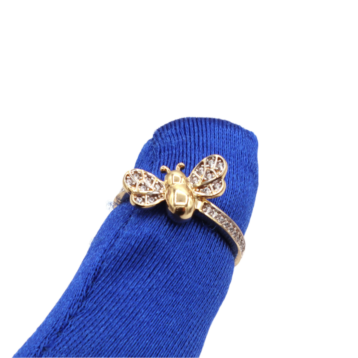 10K Solid Yellow Gold Bee CZ Wings Statement Ring